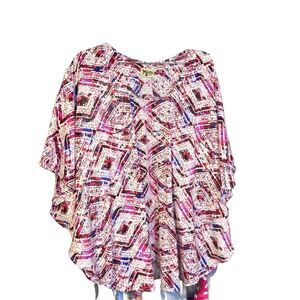 Show Me Your Mumu Women's Blouse Top Multicolor Small Ikat Print 3/4 Sleeve